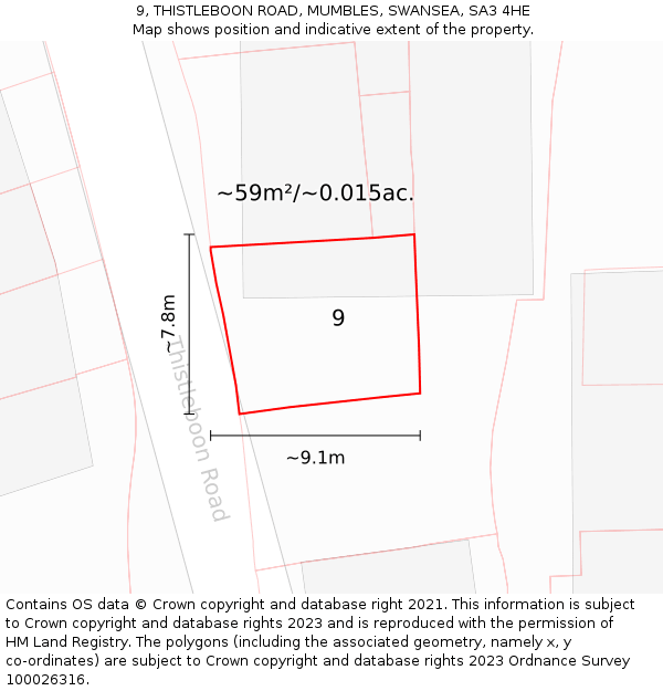 9, THISTLEBOON ROAD, MUMBLES, SWANSEA, SA3 4HE: Plot and title map