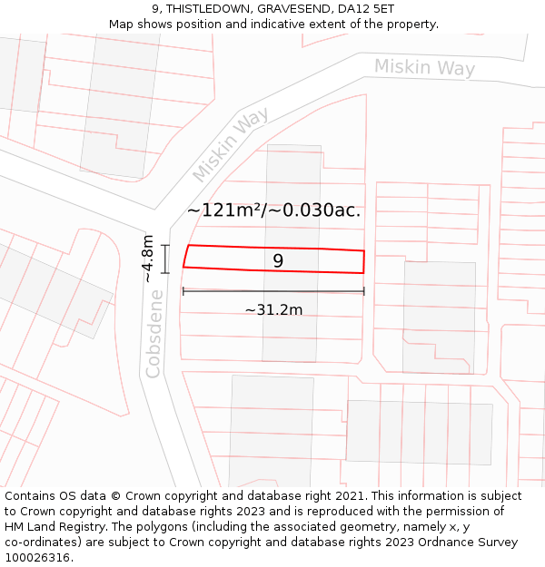 9, THISTLEDOWN, GRAVESEND, DA12 5ET: Plot and title map
