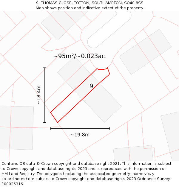 9, THOMAS CLOSE, TOTTON, SOUTHAMPTON, SO40 8SS: Plot and title map