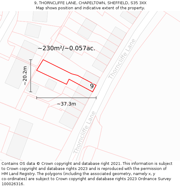 9, THORNCLIFFE LANE, CHAPELTOWN, SHEFFIELD, S35 3XX: Plot and title map
