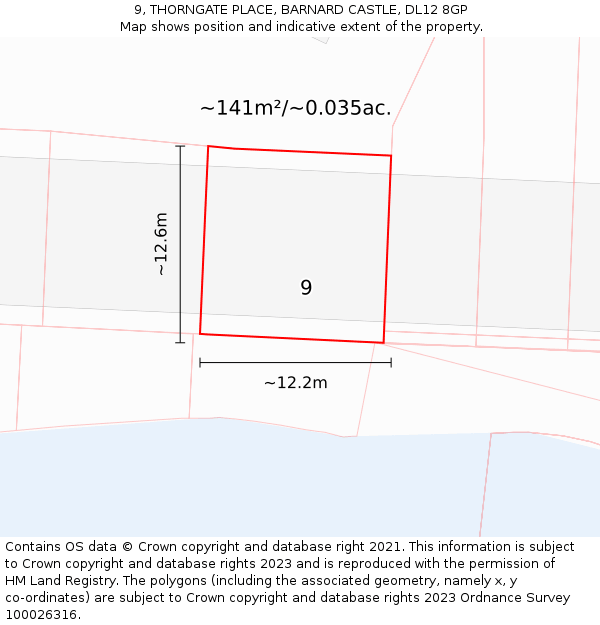 9, THORNGATE PLACE, BARNARD CASTLE, DL12 8GP: Plot and title map