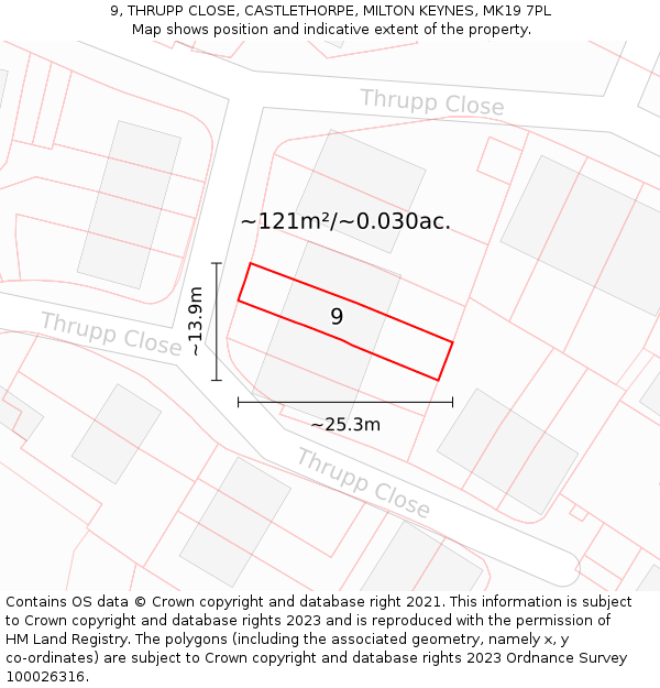 9, THRUPP CLOSE, CASTLETHORPE, MILTON KEYNES, MK19 7PL: Plot and title map