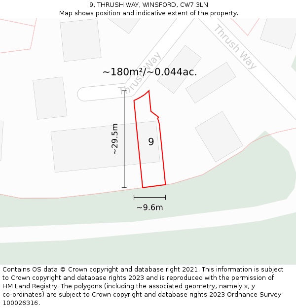 9, THRUSH WAY, WINSFORD, CW7 3LN: Plot and title map