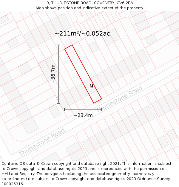 9, THURLESTONE ROAD, COVENTRY, CV6 2EA: Plot and title map