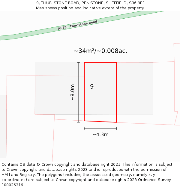9, THURLSTONE ROAD, PENISTONE, SHEFFIELD, S36 9EF: Plot and title map