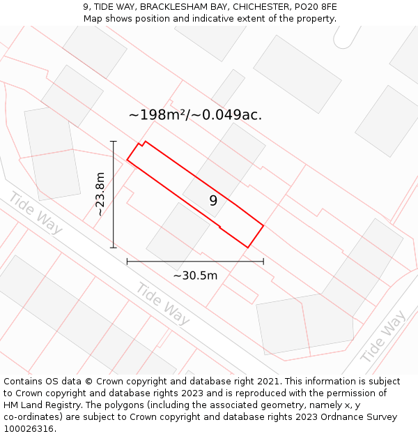 9, TIDE WAY, BRACKLESHAM BAY, CHICHESTER, PO20 8FE: Plot and title map