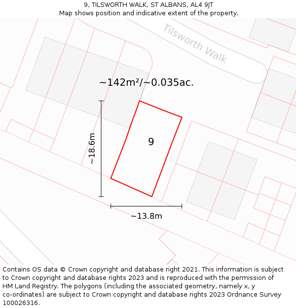 9, TILSWORTH WALK, ST ALBANS, AL4 9JT: Plot and title map