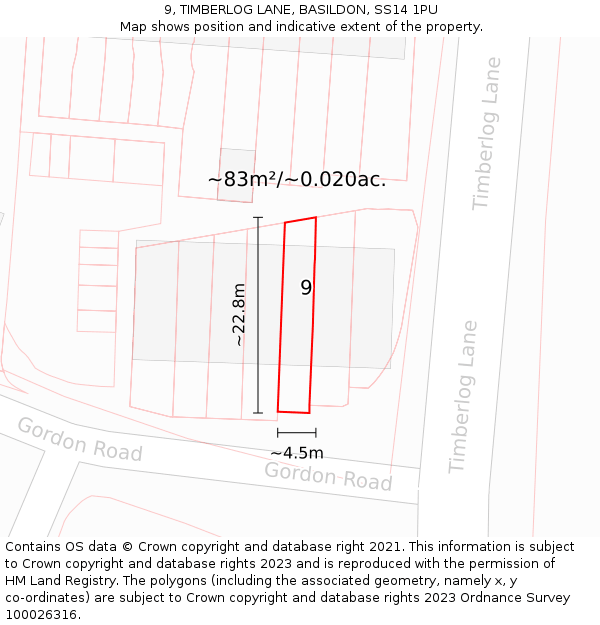 9, TIMBERLOG LANE, BASILDON, SS14 1PU: Plot and title map