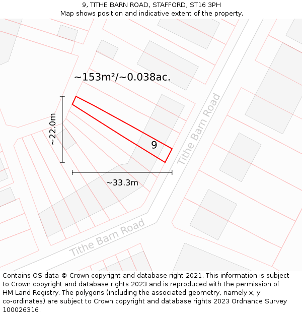 9, TITHE BARN ROAD, STAFFORD, ST16 3PH: Plot and title map