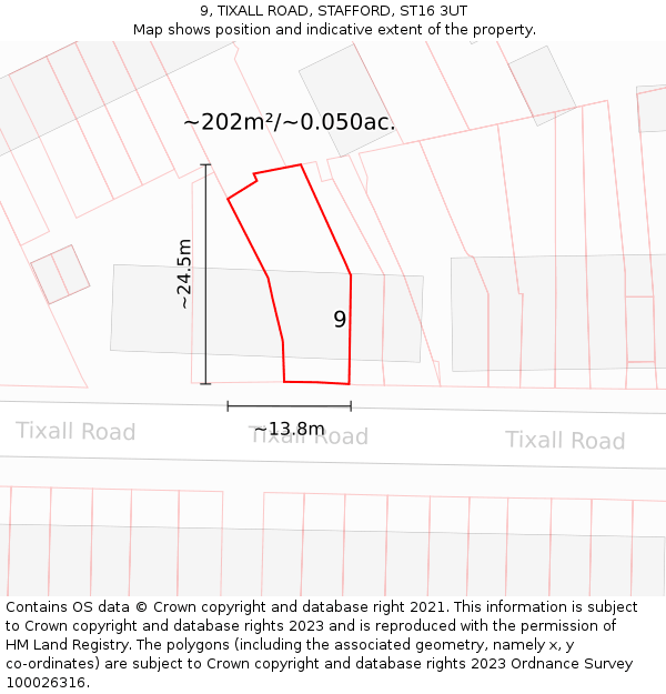 9, TIXALL ROAD, STAFFORD, ST16 3UT: Plot and title map