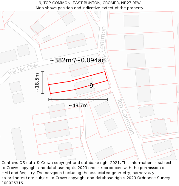 9, TOP COMMON, EAST RUNTON, CROMER, NR27 9PW: Plot and title map