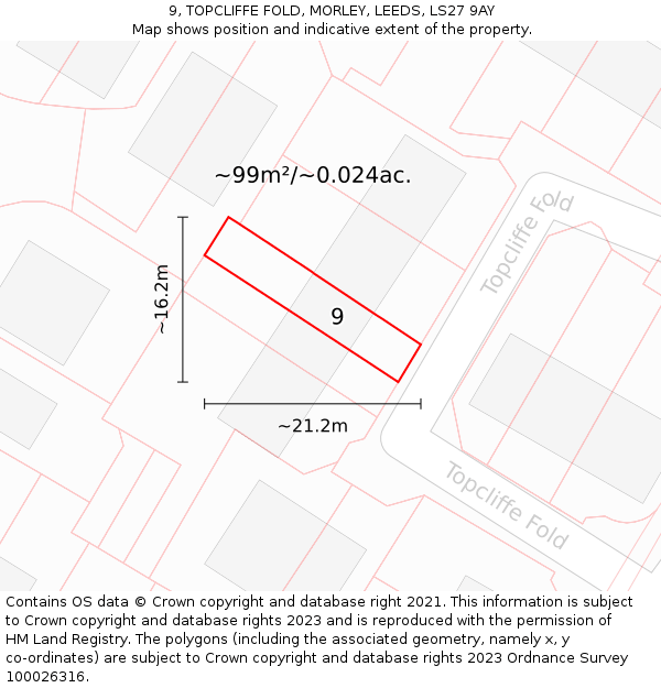 9, TOPCLIFFE FOLD, MORLEY, LEEDS, LS27 9AY: Plot and title map