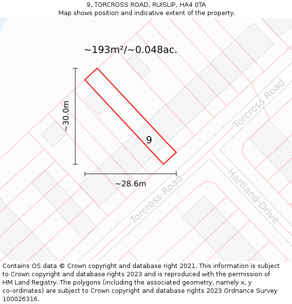 9, TORCROSS ROAD, RUISLIP, HA4 0TA: Plot and title map