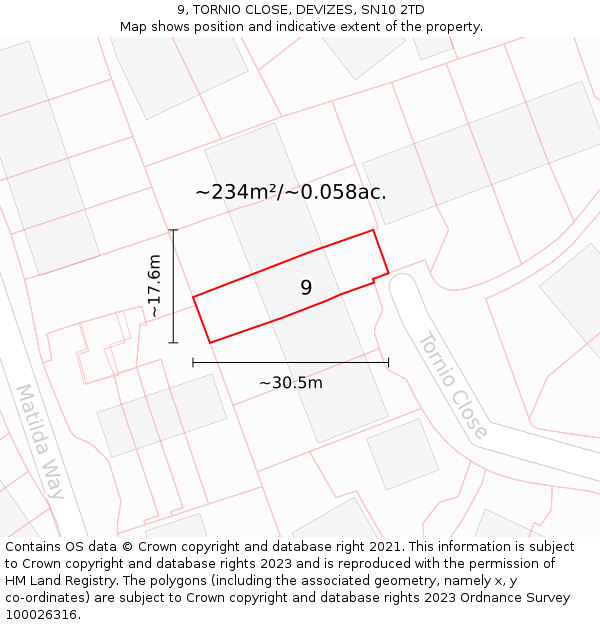 9, TORNIO CLOSE, DEVIZES, SN10 2TD: Plot and title map