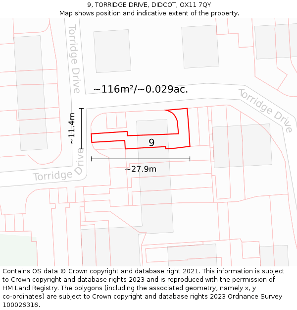 9, TORRIDGE DRIVE, DIDCOT, OX11 7QY: Plot and title map