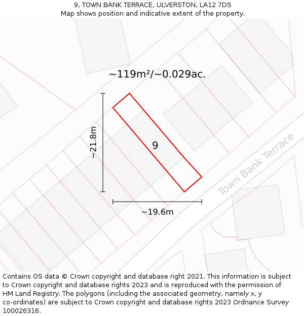 9, TOWN BANK TERRACE, ULVERSTON, LA12 7DS: Plot and title map