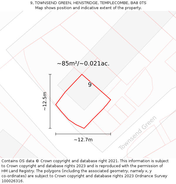 9, TOWNSEND GREEN, HENSTRIDGE, TEMPLECOMBE, BA8 0TS: Plot and title map