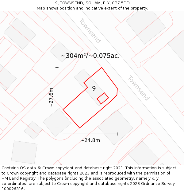 9, TOWNSEND, SOHAM, ELY, CB7 5DD: Plot and title map