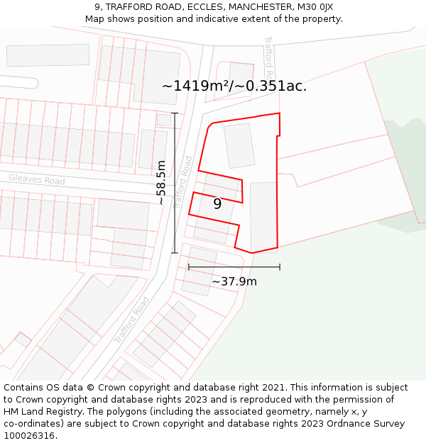 9, TRAFFORD ROAD, ECCLES, MANCHESTER, M30 0JX: Plot and title map