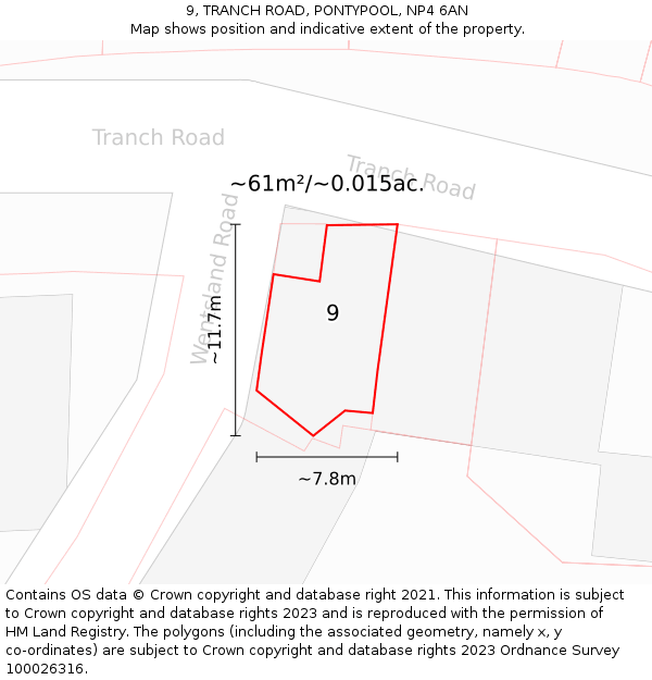 9, TRANCH ROAD, PONTYPOOL, NP4 6AN: Plot and title map