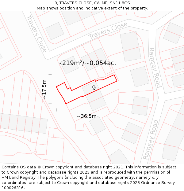 9, TRAVERS CLOSE, CALNE, SN11 8GS: Plot and title map