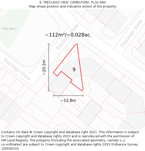 9, TRECLAGO VIEW, CAMELFORD, PL32 9AD: Plot and title map