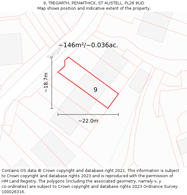 9, TREGARTH, PENWITHICK, ST AUSTELL, PL26 8UD: Plot and title map