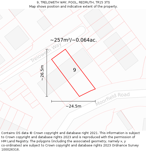 9, TRELOWETH WAY, POOL, REDRUTH, TR15 3TS: Plot and title map