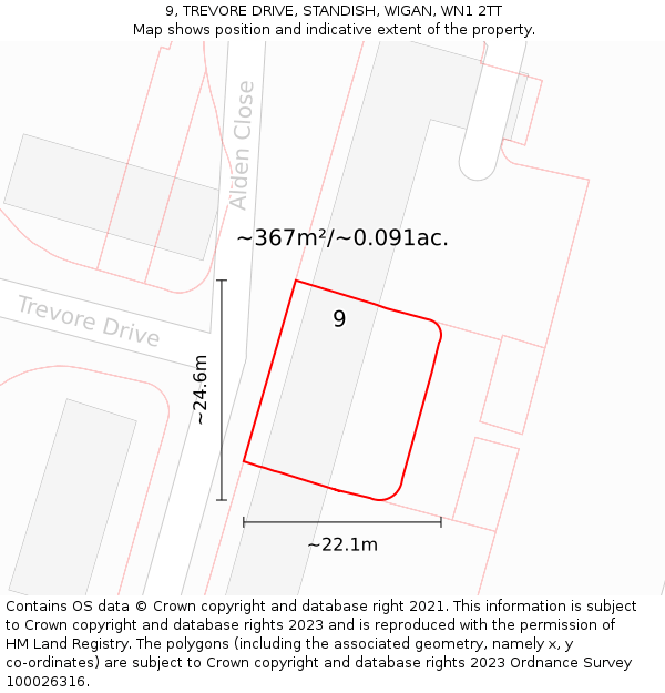 9, TREVORE DRIVE, STANDISH, WIGAN, WN1 2TT: Plot and title map