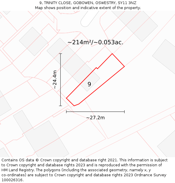 9, TRINITY CLOSE, GOBOWEN, OSWESTRY, SY11 3NZ: Plot and title map