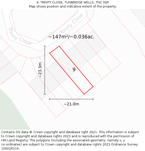9, TRINITY CLOSE, TUNBRIDGE WELLS, TN2 3QP: Plot and title map