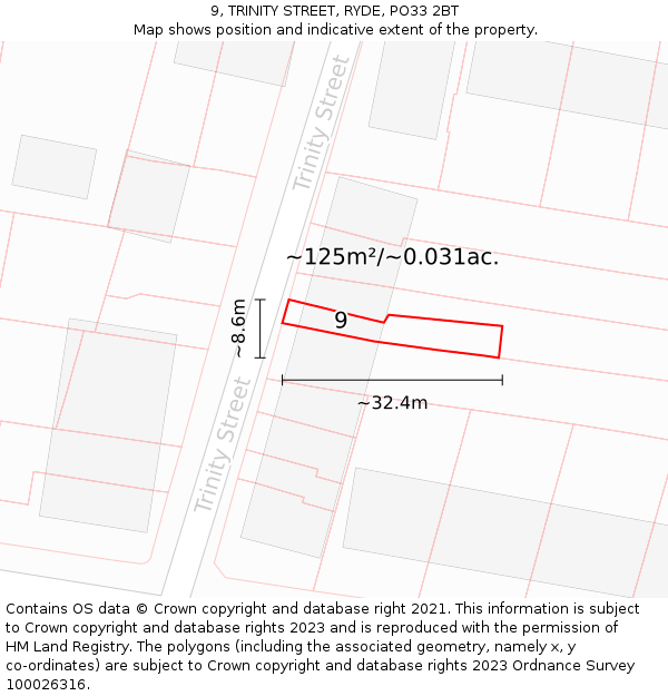 9, TRINITY STREET, RYDE, PO33 2BT: Plot and title map