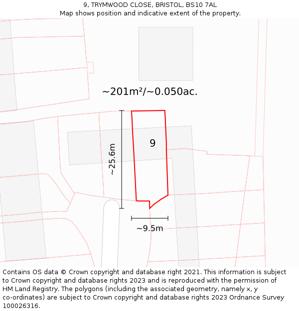 9, TRYMWOOD CLOSE, BRISTOL, BS10 7AL: Plot and title map