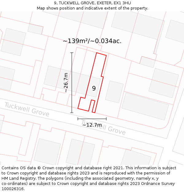 9, TUCKWELL GROVE, EXETER, EX1 3HU: Plot and title map