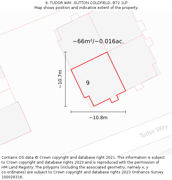 9, TUDOR WAY, SUTTON COLDFIELD, B72 1LP: Plot and title map