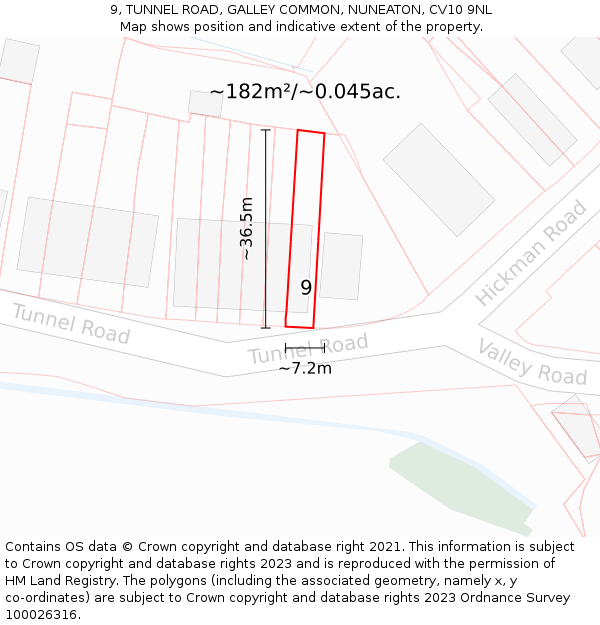9, TUNNEL ROAD, GALLEY COMMON, NUNEATON, CV10 9NL: Plot and title map