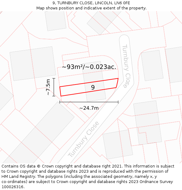 9, TURNBURY CLOSE, LINCOLN, LN6 0FE: Plot and title map