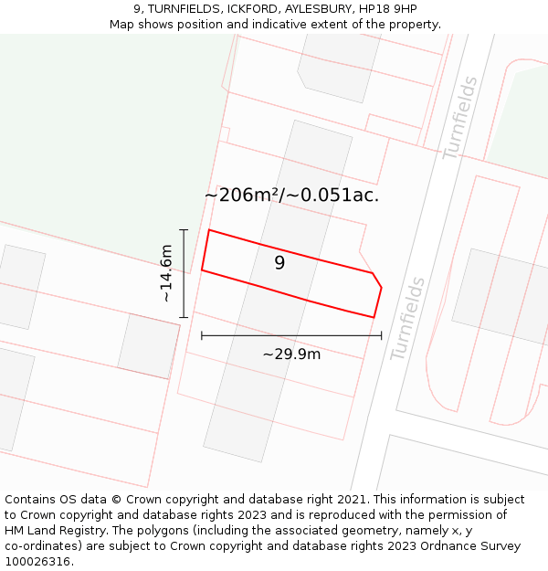 9, TURNFIELDS, ICKFORD, AYLESBURY, HP18 9HP: Plot and title map