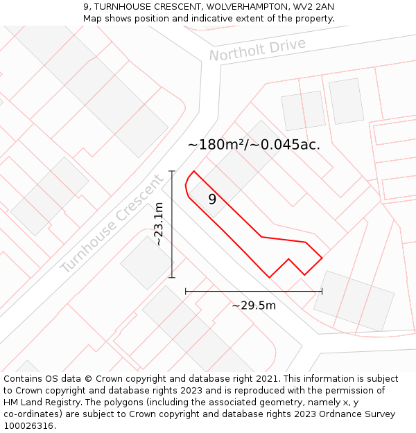 9, TURNHOUSE CRESCENT, WOLVERHAMPTON, WV2 2AN: Plot and title map