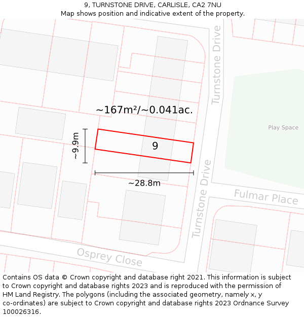 9, TURNSTONE DRIVE, CARLISLE, CA2 7NU: Plot and title map