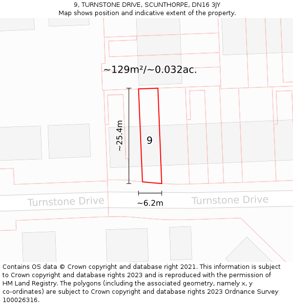 9, TURNSTONE DRIVE, SCUNTHORPE, DN16 3JY: Plot and title map