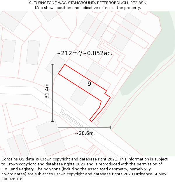 9, TURNSTONE WAY, STANGROUND, PETERBOROUGH, PE2 8SN: Plot and title map