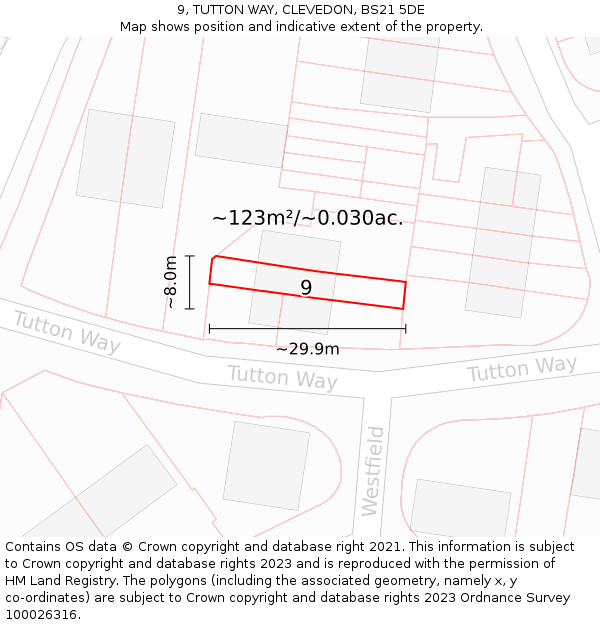 9, TUTTON WAY, CLEVEDON, BS21 5DE: Plot and title map