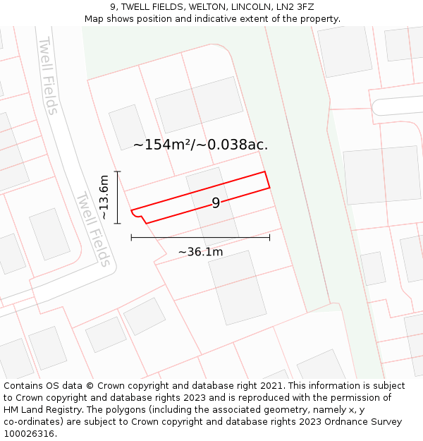 9, TWELL FIELDS, WELTON, LINCOLN, LN2 3FZ: Plot and title map