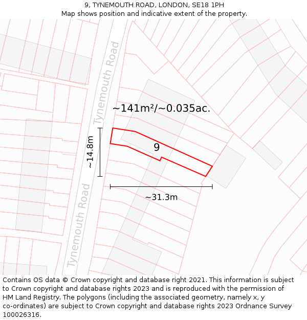 9, TYNEMOUTH ROAD, LONDON, SE18 1PH: Plot and title map