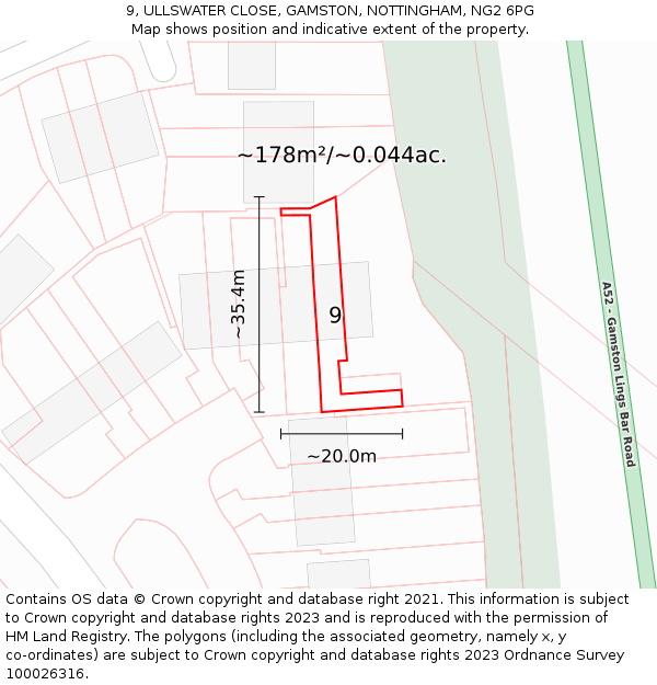 9, ULLSWATER CLOSE, GAMSTON, NOTTINGHAM, NG2 6PG: Plot and title map