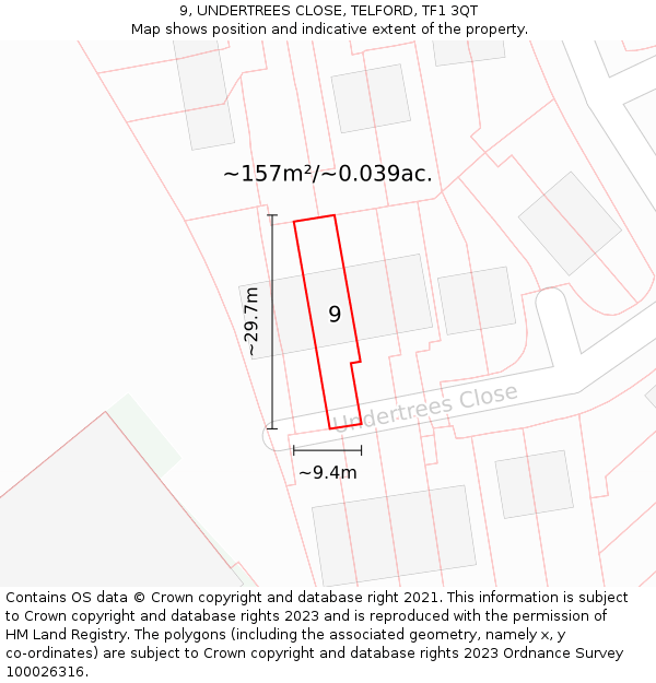 9, UNDERTREES CLOSE, TELFORD, TF1 3QT: Plot and title map