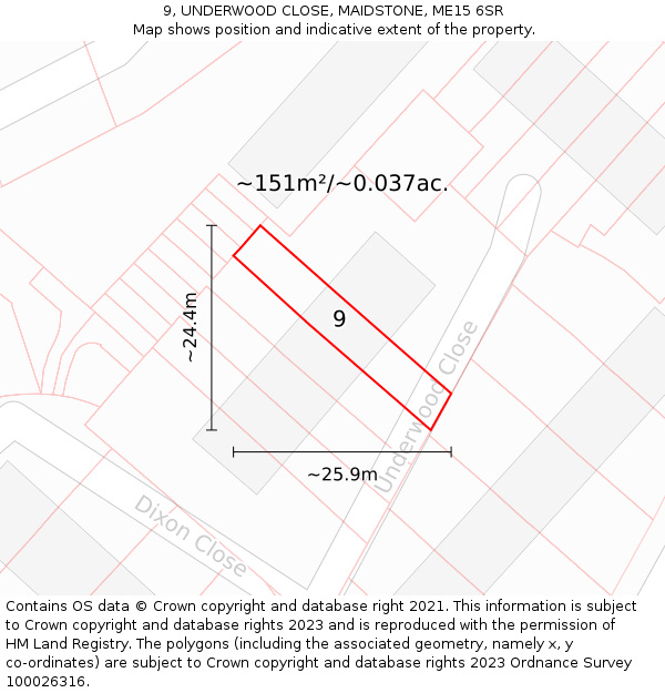 9, UNDERWOOD CLOSE, MAIDSTONE, ME15 6SR: Plot and title map