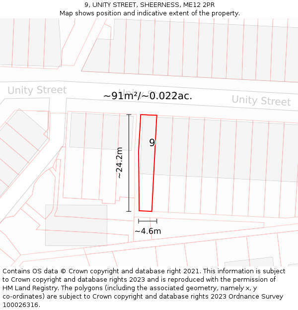 9, UNITY STREET, SHEERNESS, ME12 2PR: Plot and title map