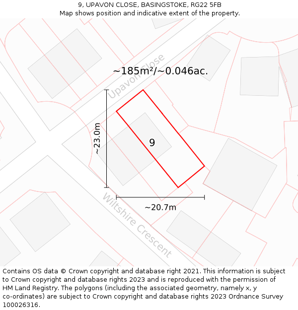 9, UPAVON CLOSE, BASINGSTOKE, RG22 5FB: Plot and title map